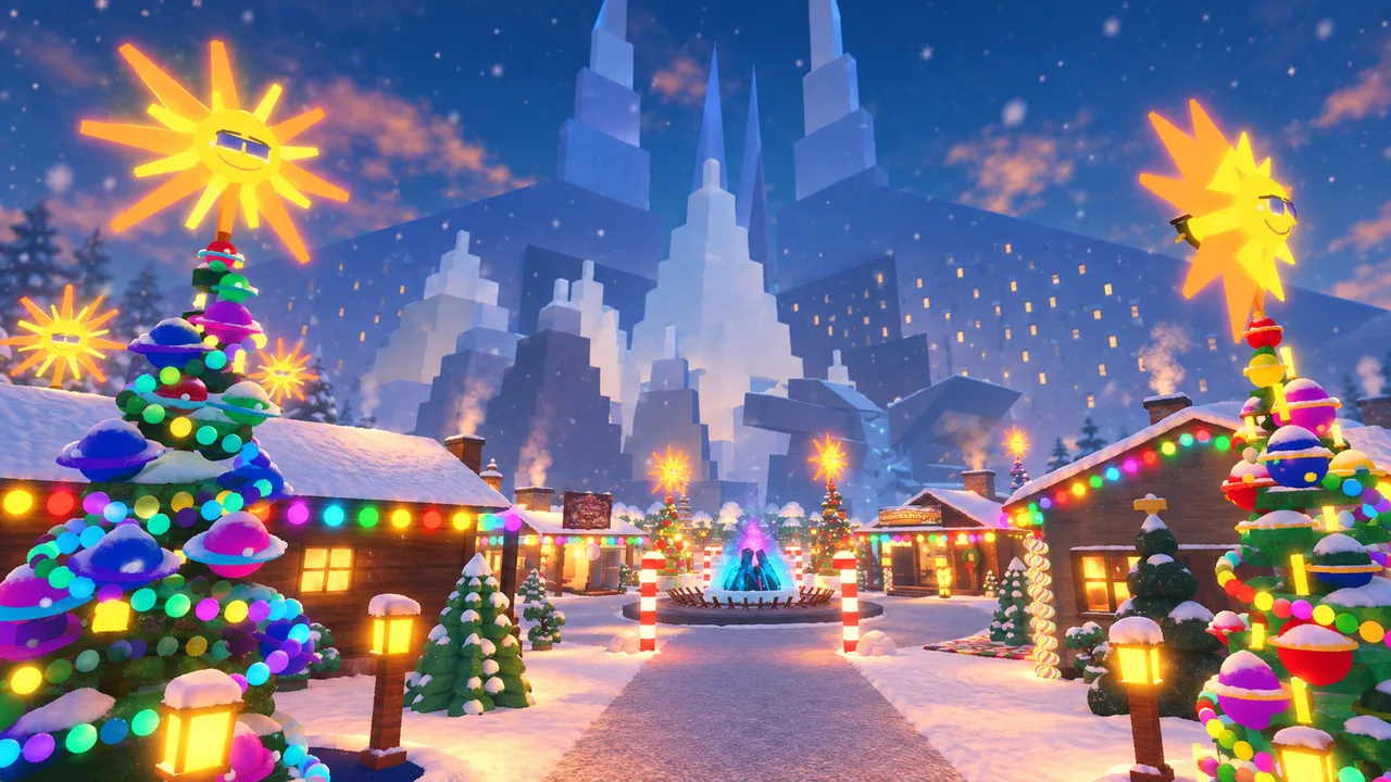 Snowy path through the village at dusk